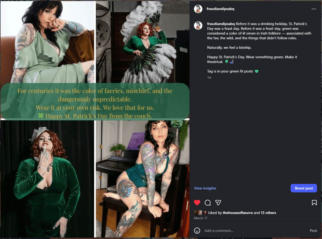 FSE St. Patrick's Day community post (14 likes, March 17)