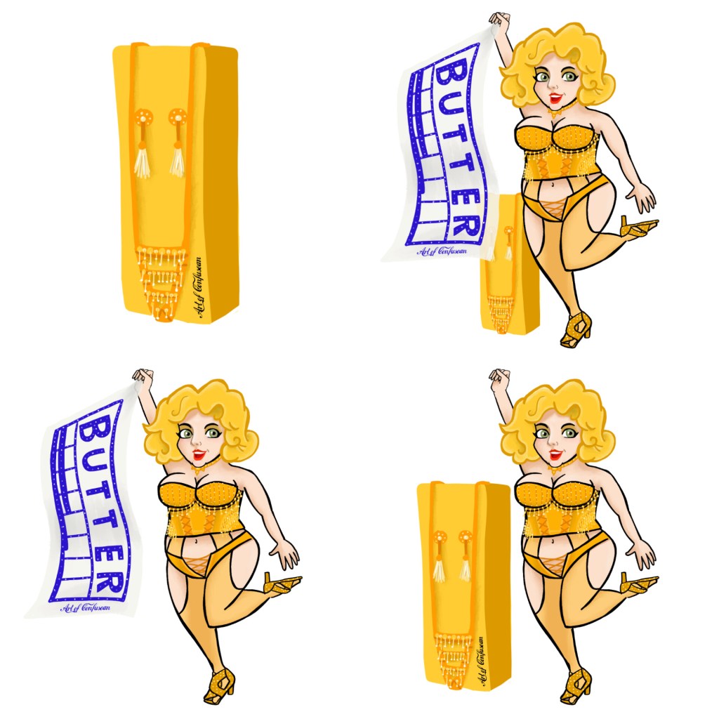  Juni Beurre Amie and Large Marge, a giant butter prop, at an Albuquerque burlesque show